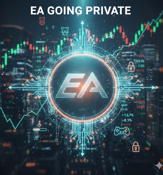 NASDAQ EA logo with financial data background